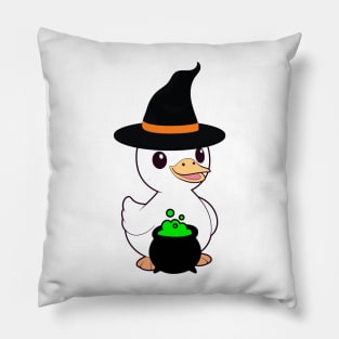 Funny fat duck is wearing a witch costume Pillow