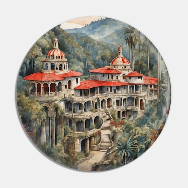 Xilitla San Luis Potosi Mexico Watercolor Vintage Tourism Pin by TravelersGems