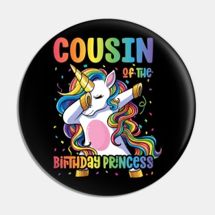 Cousin of the Birthday Princess Dabbing Unicorn Girl Pin