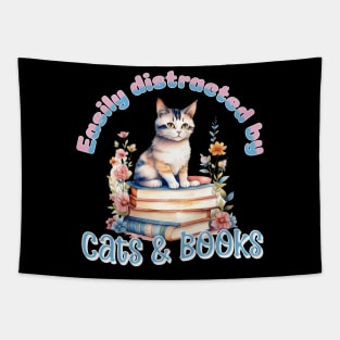 Easily distracted by Cats and Books Tapestry