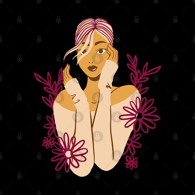 Wild Girl Floral Woman With Flowers Blonde Woman by olivetees