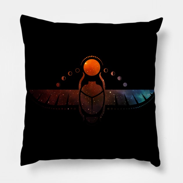 Egyptian Scarab Cosmos Sacred Geometry Pillow by Foxxy Merch