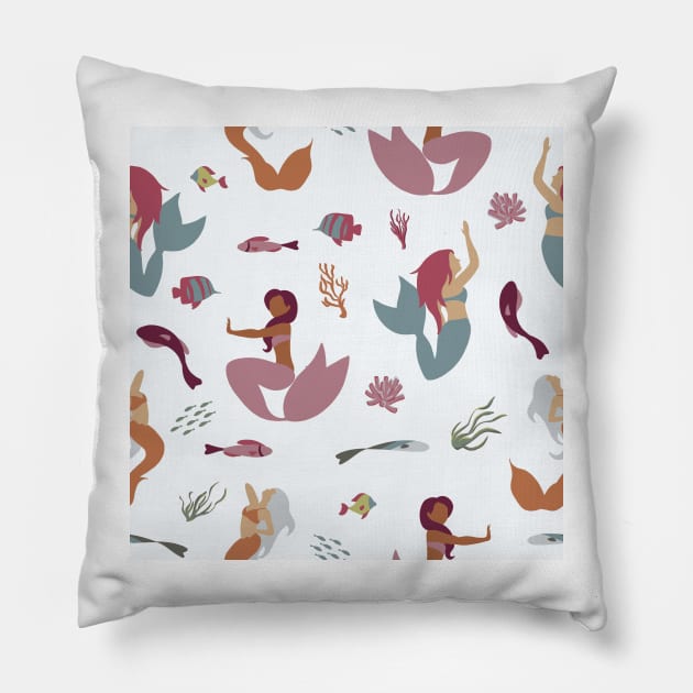 Mermaids on Pale Blue Condensed Pillow by A2Gretchen