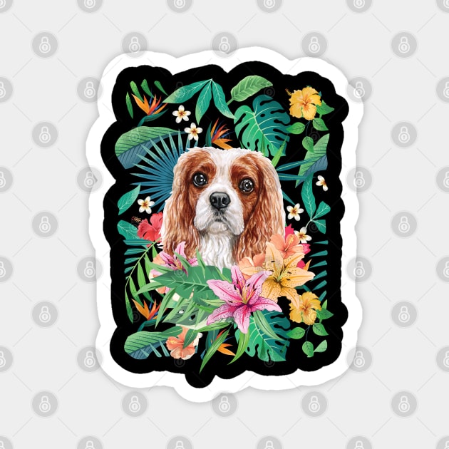 Tropical Blenheim Cavalier King Charles Spaniel Magnet by LulululuPainting