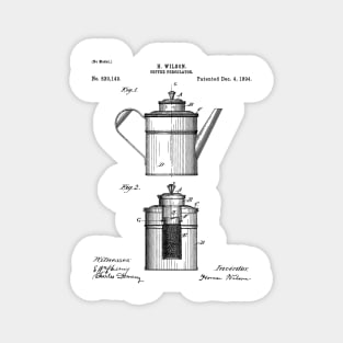 Coffee Patent - Coffee Shop Art - Black And White Magnet