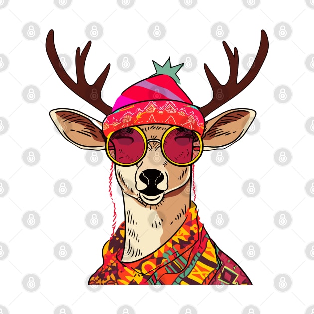 Hippie Reindeer by Retroprints