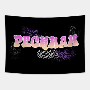 Peckham Chick I Graffiti Design I Neon Colors I Pink and Orange Tapestry