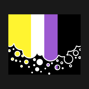 Nonbinary Pride Flag Falling Bubbles Silhouette on Black T-Shirt