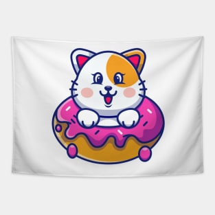 Cute baby cat with doughnut cartoon Tapestry