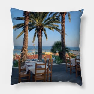 Italian Summer Beach Restaurant Sea Palms Pillow