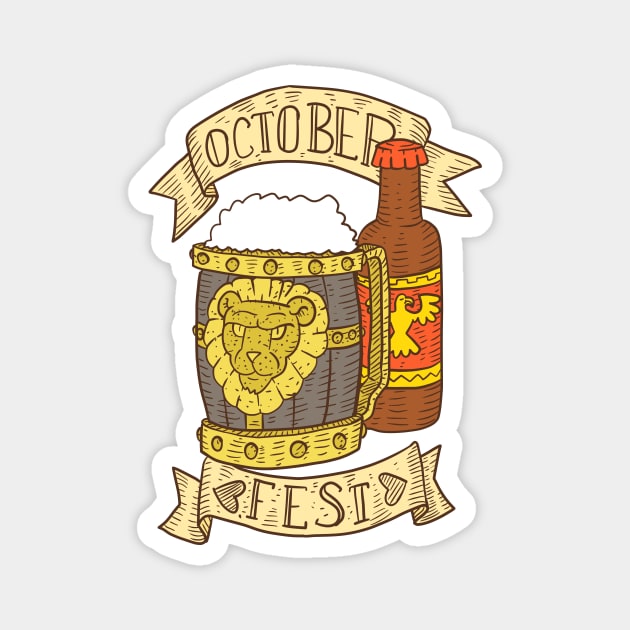 vintage Oktoberfest artwork with beer. Magnet by JJadx