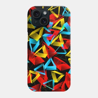 3D Red Yellow Blue Triangles on Black Abstract Phone Case