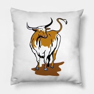 Texas Longhorn Bull Standing  Retro Pillow