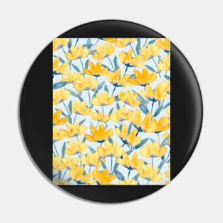 Golden yellow watercolor floral - baby teal background Pin