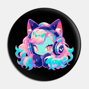 Cat Girl With Headphones Pin