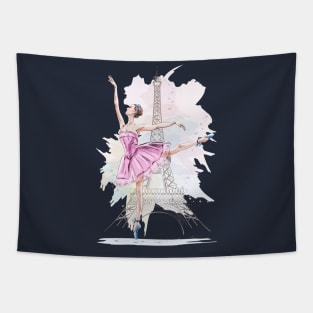 ballerina posing Eiffel tour Tapestry