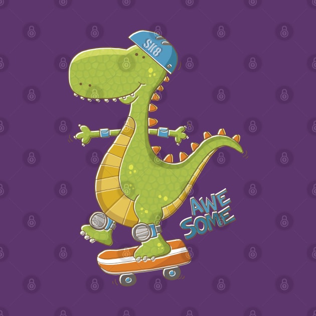 Dinosaur Skateboarding by vaughanduck