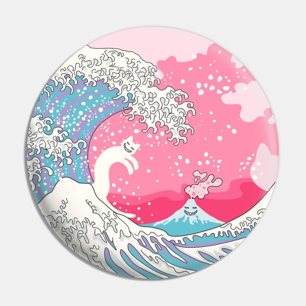 Psychodelic Bubblegum Kunagawa Surfer Cat Pin by XOOXOO