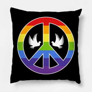 Rainbow Peace Symbol with Doves Pillow