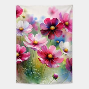 Vibrant Cosmos flowers Decor - Watercolor Flower Tapestry