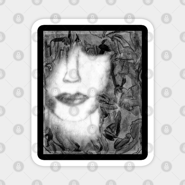 Woman with eyes closed, in black and white Magnet by Goldenvsilver