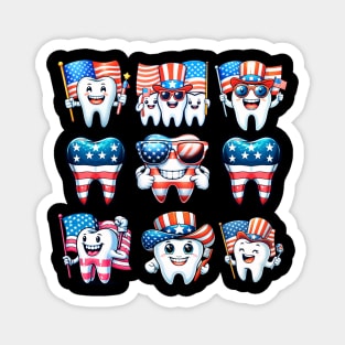 Funny 4th Of July Dental Dentist Tooth Doctor USA Flag Magnet