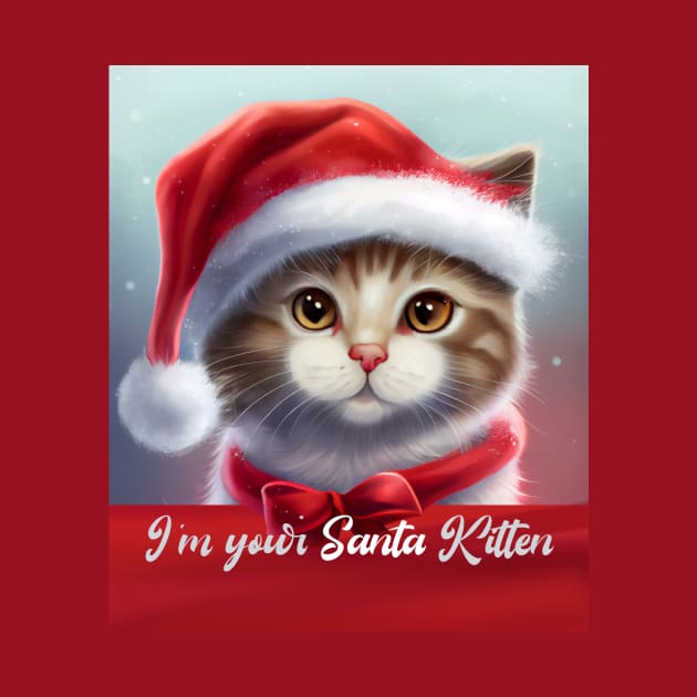 I am your Santa Kitten | Lovely Cute Cat With Red Ribbon and a Santa Hat by KOTOdesign