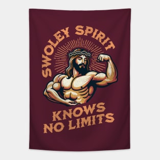 Swoley Spirit Knows No Limits: Jacked Jesus Gym Motivation Funny Christian Religious Workout Fitness Humor Tapestry