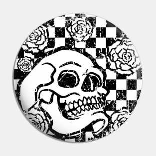 Skull and Roses Checkerboard (Distressed Version) Pin