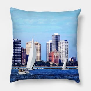 Chicago IL - Two Sailboat Against Chicago Skyline Pillow