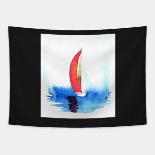 Red sail on a smooth sea Tapestry