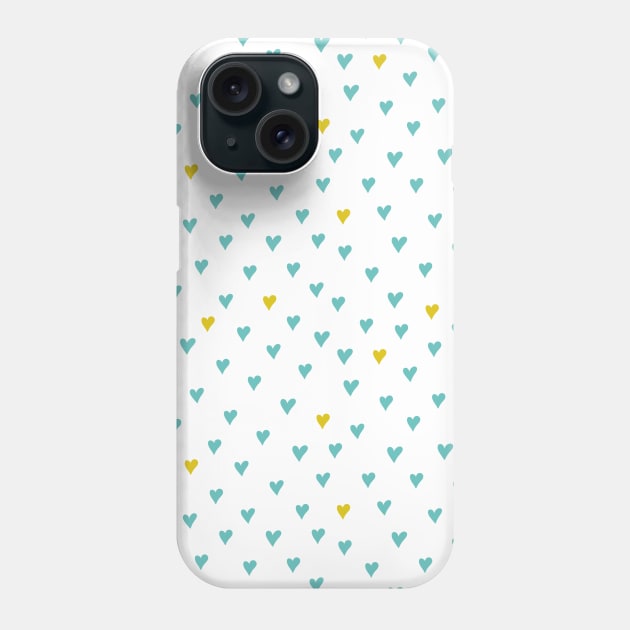 Pattern with blue and yellow hearts Phone Case by DanielK