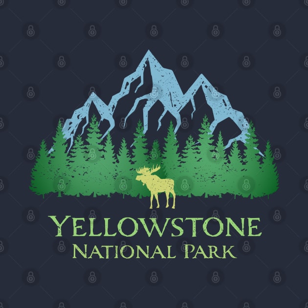 Yellowstone National Park Montana Mountains Moose Trees Silhouette by Pine Hill Goods