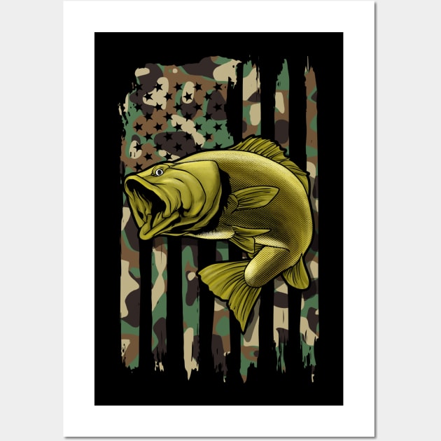 Camo American Flag Bass Fishing gift Camouflage Fish Fishing - American  Flag Bass - Posters and Art Prints