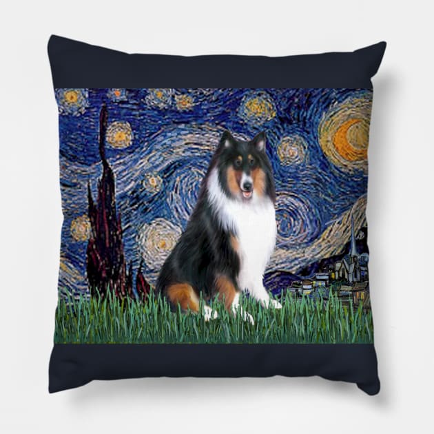 Starry Night (Van Gogh) Adapted to Feature a Tri Color Collie Pillow by Dogs Galore and More