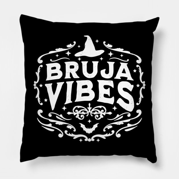 Bruja Vibes Mexican Witch Halloween Witchy Retro Vintage Pillow by OrangeMonkeyArt