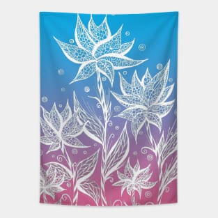 Blue and Pink Abstract Flowers Tapestry