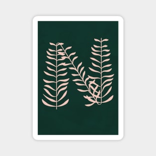 Alphabet N Botanical, Forest Green Background Magnet