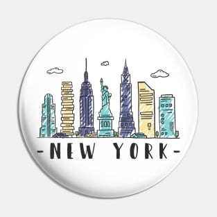 New York City Skyline Hand Drawn Pin