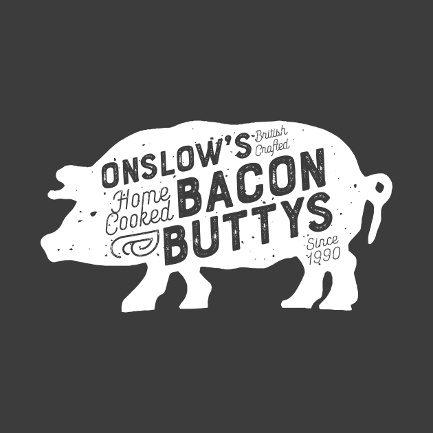 Onslow's Bacon Butty - Pig Design (White on Asphalt) by jepegdesign