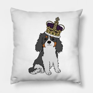 Cute cavalier king charles spaniel wearing a crown Pillow