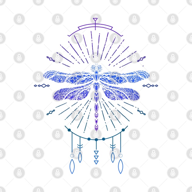 Geometric Blue Boho Dragonfly by Jitterfly