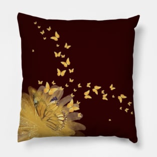 Aesthetic Yellow Flower and Butterflies Pillow