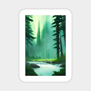 Greenish Nature Forest River Flowing Landscape Magnet