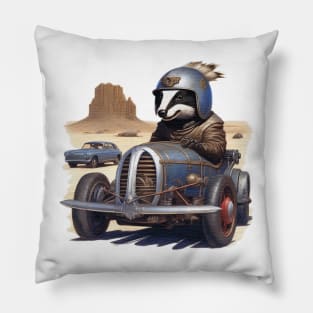 a badger racing a car across the desert Pillow