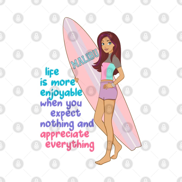 Beach life, girl surfer, positive quotes by PrimeStore