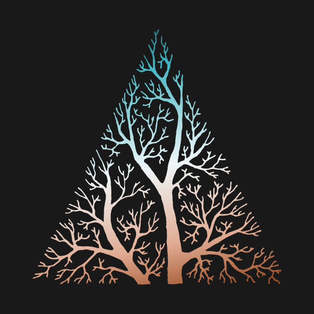 Stylized tree branches in triangle frame - teal, white, and orange gradient by AtlasMirabilis