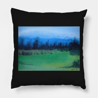 blue and green black spooky woodland stylized Pillow