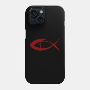 Painted Cross and Fish Christian Design - Red Phone Case