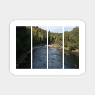 View from the bridge on the Sola river in Wegierska Gorka (Bulwar). Autumn sunny day. Magnet